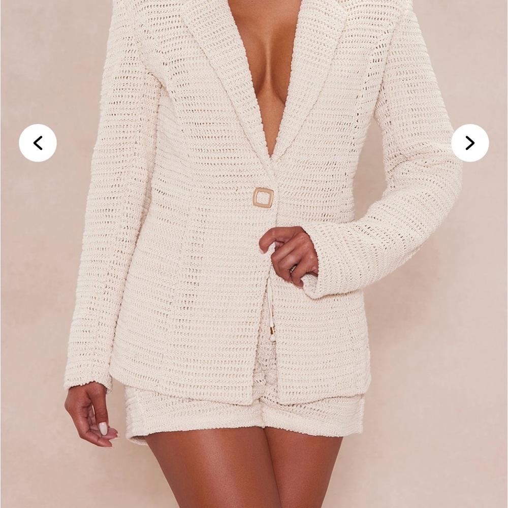Mykonos Crochet Blazer Short Suit Set -
Cream